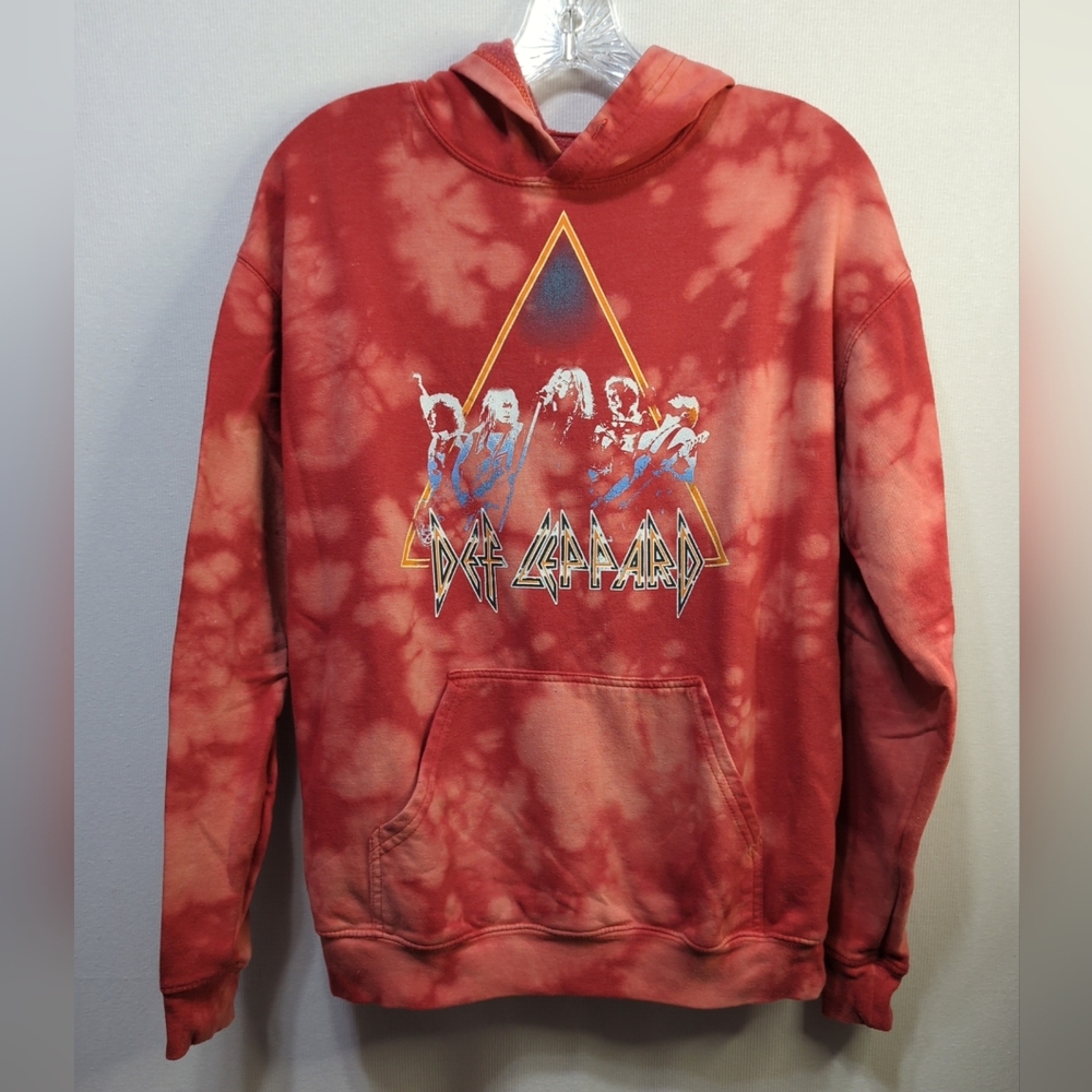 Def Leppard Red Tye Dye Long Sleeve‎ Hoodie Sweatshirt Size Small 633